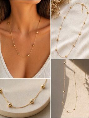 Elegant Gold Minimalist Beaded Chain Necklace | Dainty Layering Jewelry| Adjust